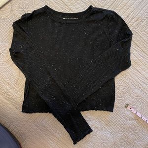 American Eagle Outfitters Black Crop Sweater Speckled Knit Size Small EAU